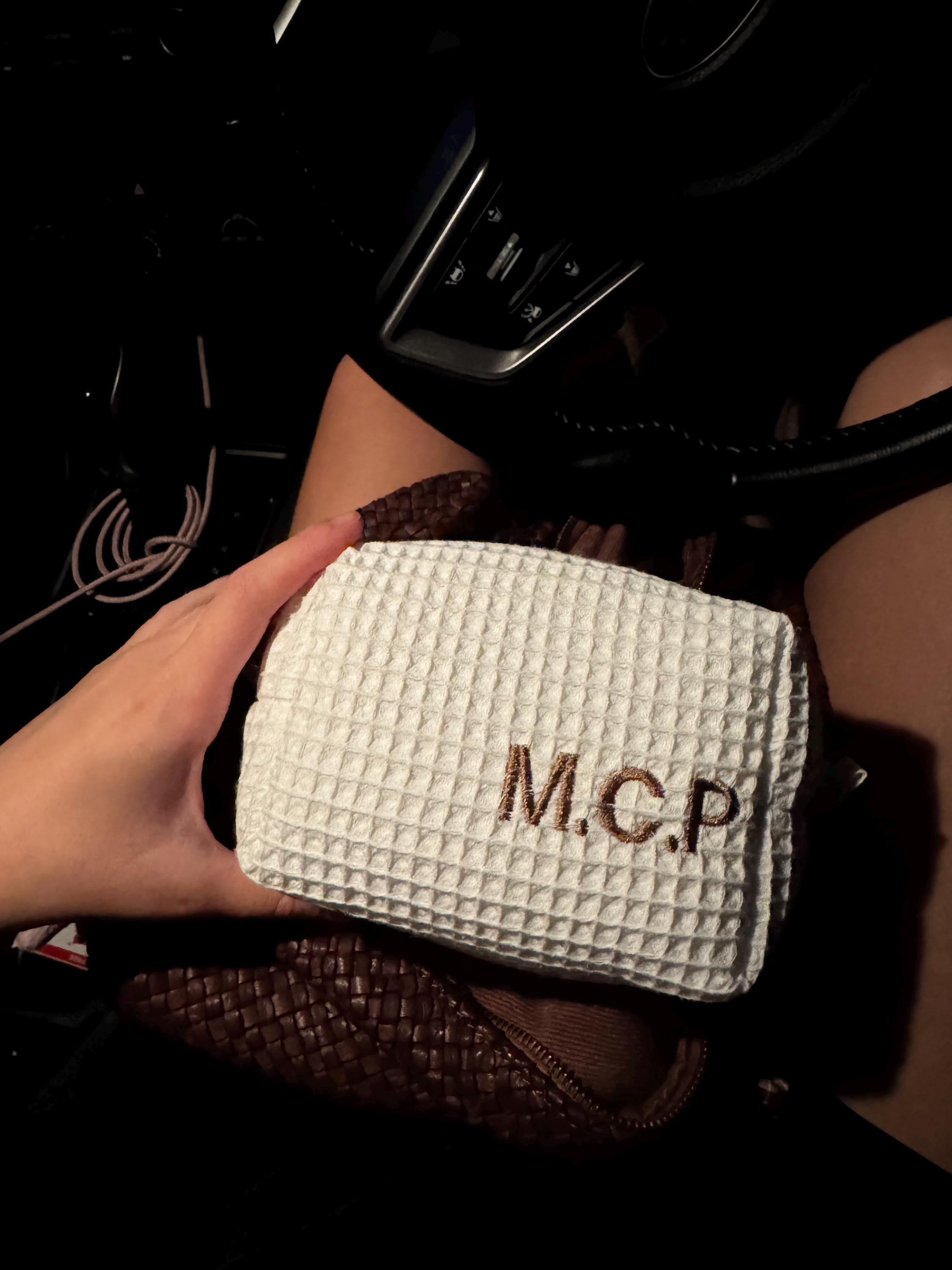 Personalised cosmetic/makeup bag in waffle fabric, skincare bag, bridal gift, bridesmaid bags, makeup bag, gifts for her