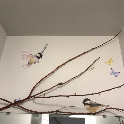 Pink Birds Wall Decals, Fabric Decal, Nursery, Watercolor Birds ...