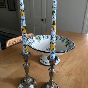 Set of 2 Blue French Toile Taper Candles Handmade Gift, Housewarming Gift, Wedding Gift, Mother ...