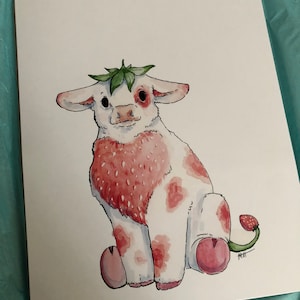 Strawberry Cow Art Print by littlemandyart