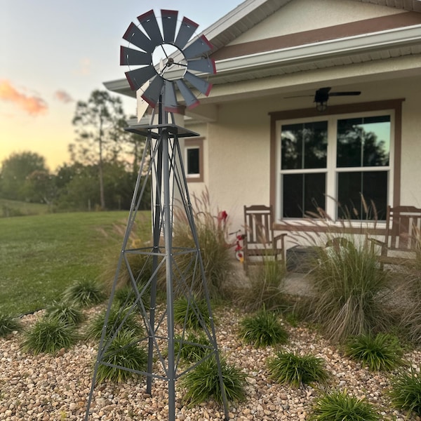 Windmill 8FT Weather Resistant Garden / Yard Metal Ornamental Wind Mill ...