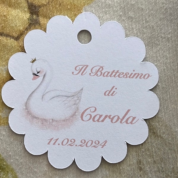 30 Cartellini Eleganti Per Battesimo, Formato 4x4 Cm, Per Bomboniere E Confetti
