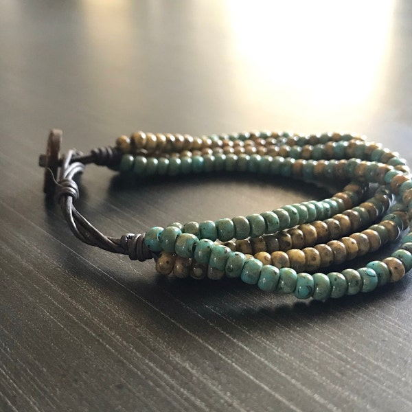 Leather Band Multi-Stone Bracelet