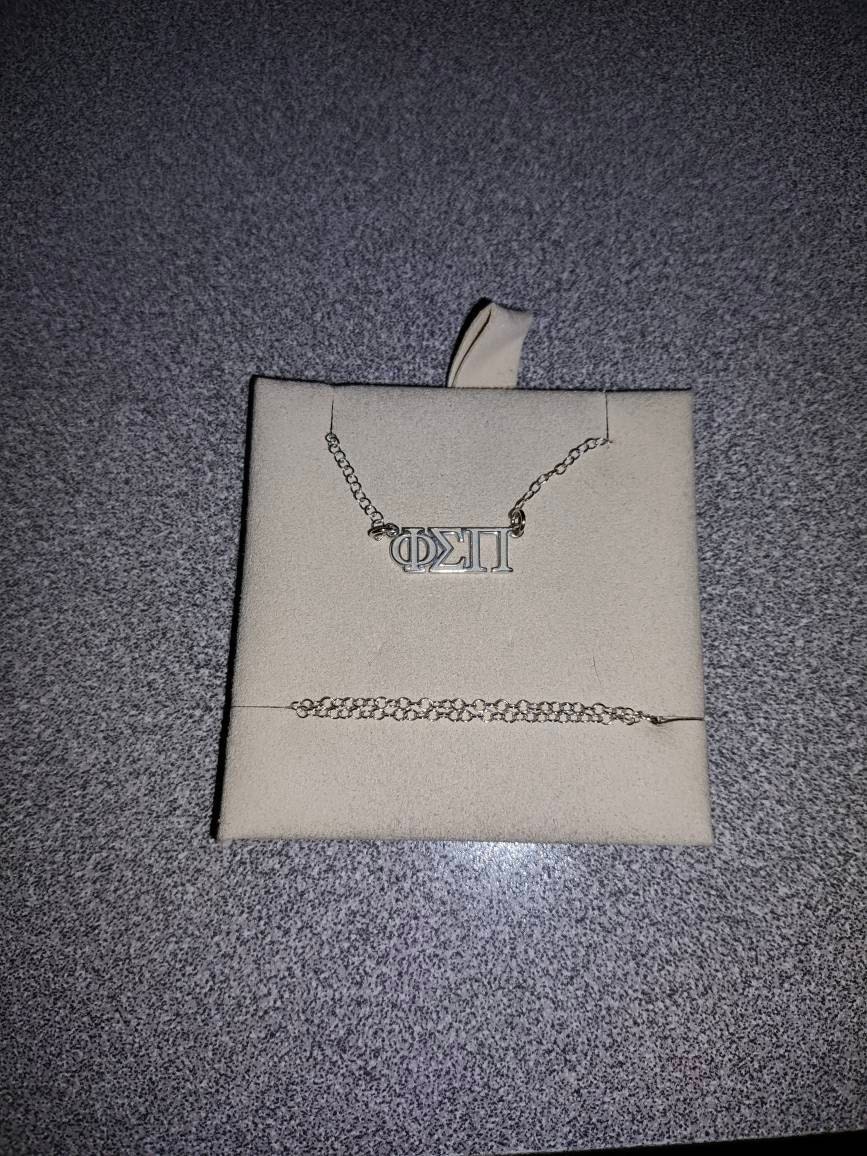 SORORITY NAME necklace • greek letters jewelry • Kappa Alpha Theta Chi Omega Delta Pi Zeta Gamma Phi Mu Sigma Omicron Psi Xi Beta NECC3AFMIp