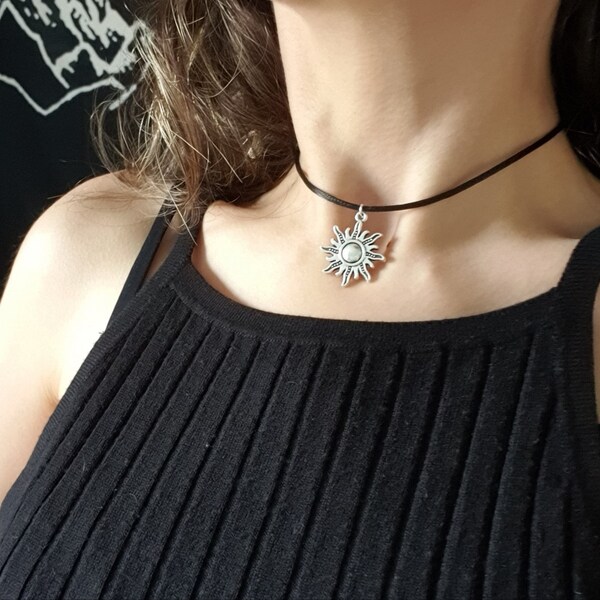Sunshine Choker Necklace on Black Cord 90s Choker - Etsy