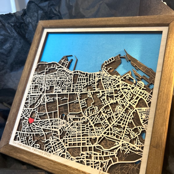 Custom Wooden Map of Any City, Personalized Name Location Town, Unique ...