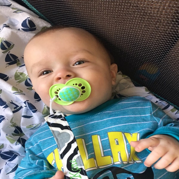 Personalized Snap Fabric Pacifier Clips / Embroidered Paci Clips / Paci ...