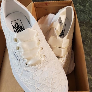 Slip on White Lace Wedding Vans / Lace Vans Slip on Sneakers / | Etsy