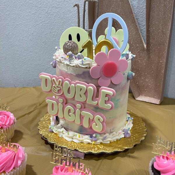 Double Digits Cake Topper Light Yellow Light Pink And Smiley Cake Double digits cake topper light yellow light pink and smiley cake