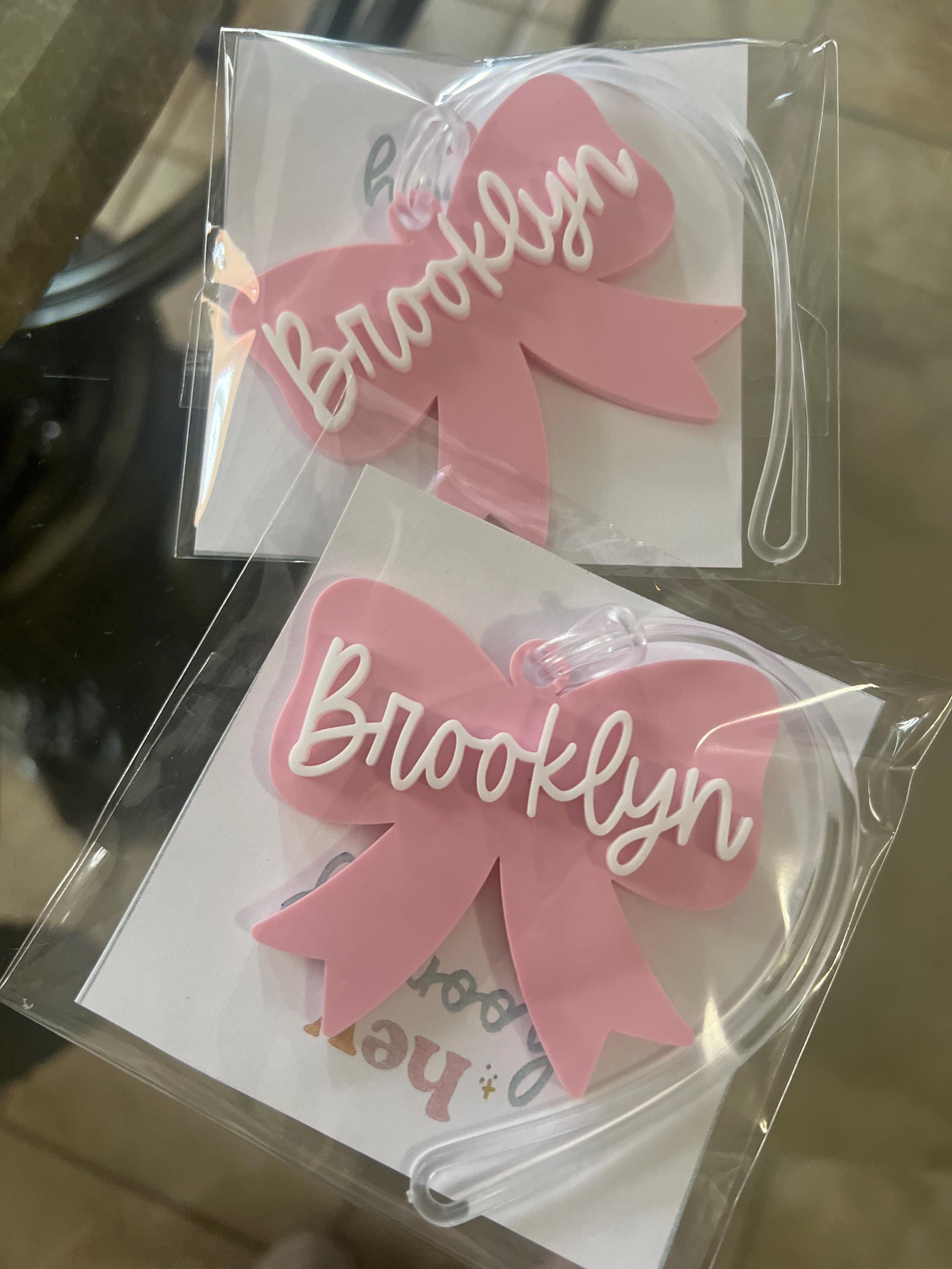 Custom Diaper Bag Tag Baby Girl Pink Bow Keychain Diaper Bag Acrylic Tag Bow Design Daycare Tag Pink Bow Aesthetic Keychain Backpack Tag