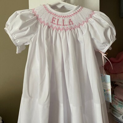 Smocked Dress/personalized/name/white/pink/pink Rick Rack - Etsy