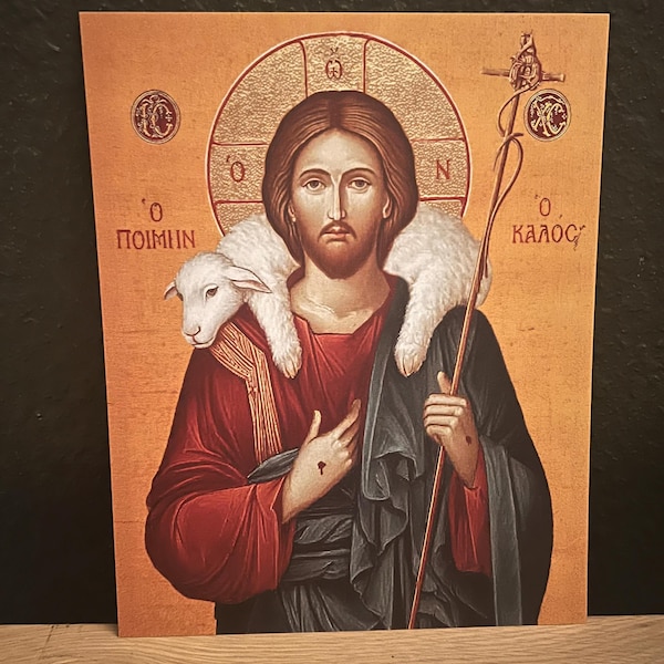 Customer photo of Jesus the Good Shepherd Orthodox Icon Print, Byzantine Devotional Gift, Holygraceart