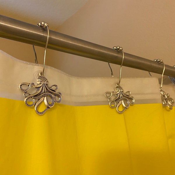 Octopus Shower Curtain Hooks, Set of 12, Copper Silver Gold, Metal