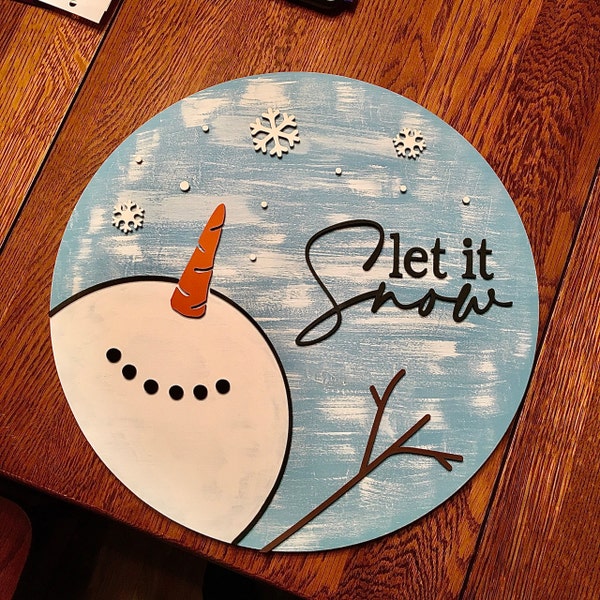 Let It Snow Snowman SVG | Christmas Round Sign Design - Etsy