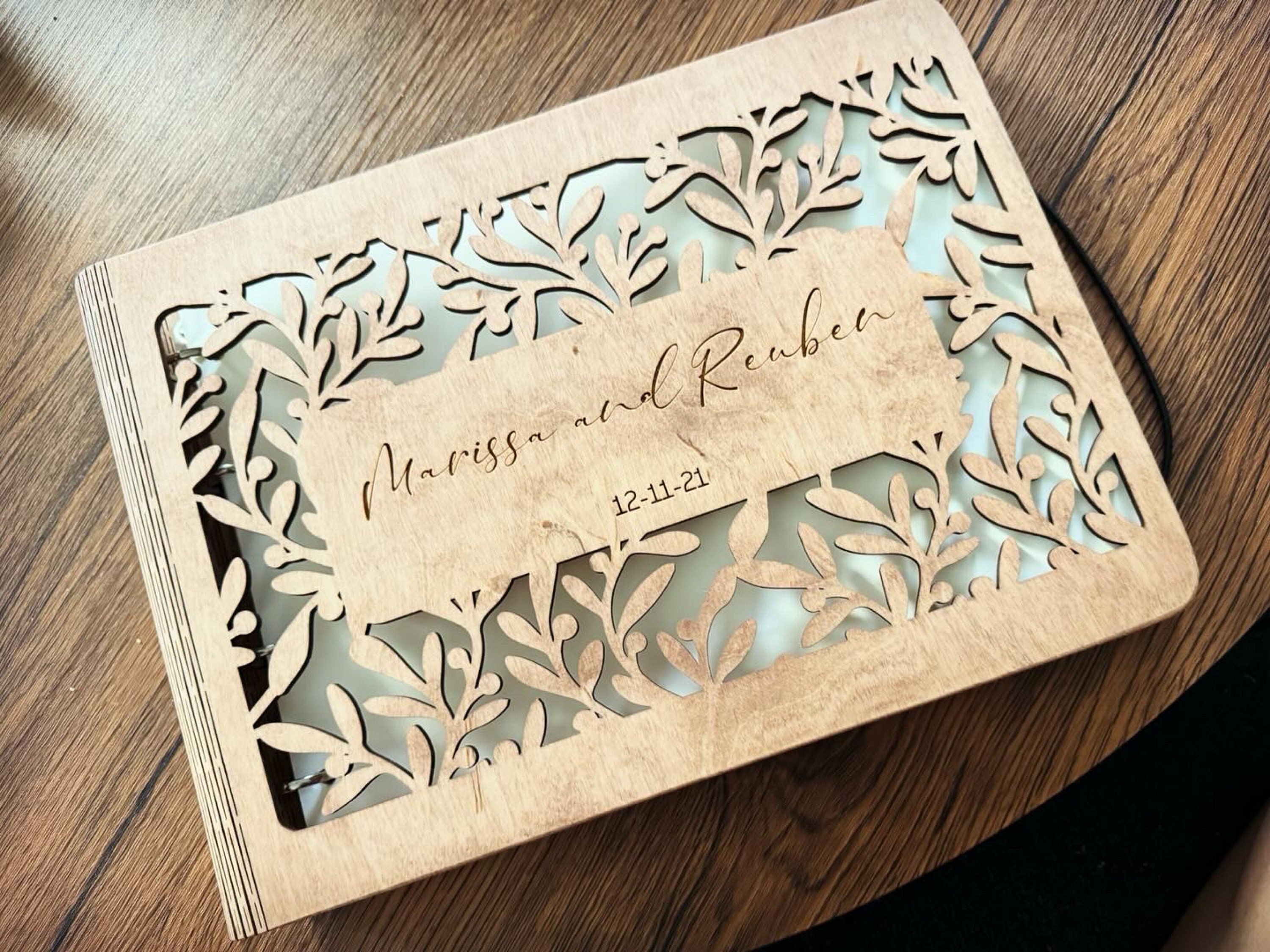 Personalized Gift, Wooden Photo Album Engraved, Scrapbook Album for Her, Custom Family Photo Album Honeymoon, Christmas Gift for Couple