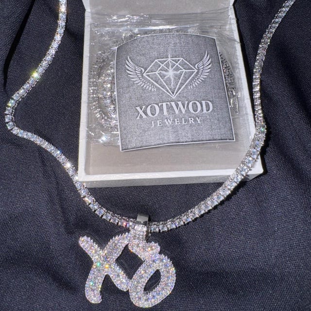 Iced Out XO Pendant Necklace, 925 Sterling Silver, 5A CZ, Tennis