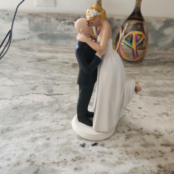 True Romance Interlocking Wedding Cake Topper - Light Skin Tone Bald ...