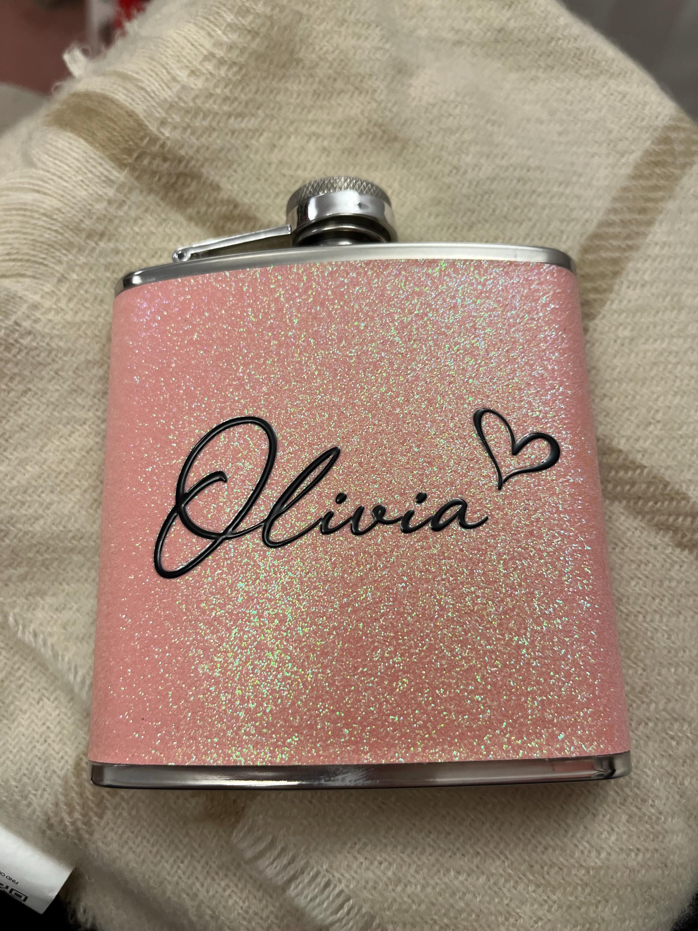 Personalized Flask, Glitter Stainless Steel 6 oz Hip Flask, Gifts for Bridesmaids, Bridesmaid Suggestions, Bridal Party
