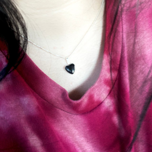 【STONEHENgE】Silver Material Black Heart Necklace SA25A04P JEWELEXCESS Sterling Silver (.925) Heart Necklace with 1.00