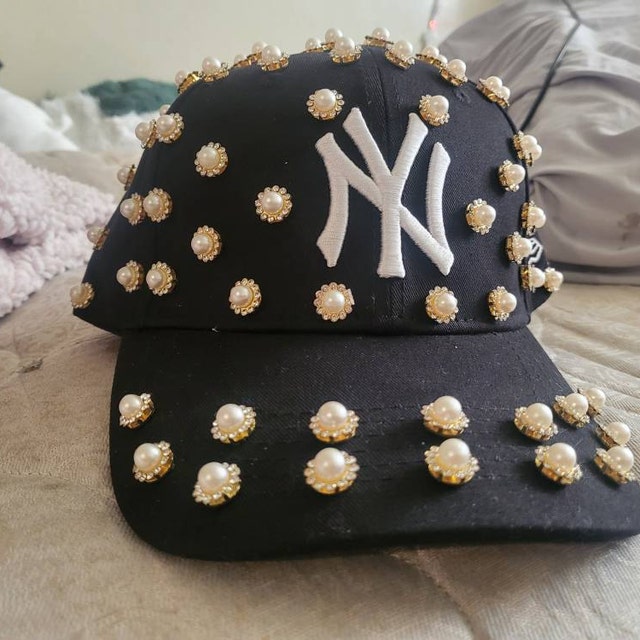 Pearl Flower Gold Black NY Yankees Hat - Etsy display picture 1