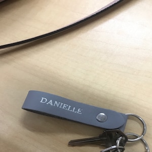 Personalized Leather Keychain. Custom Leather Keychain. Monogrammed Leather Keychain. Handmade in USA. Gold and Silver Foil Available. Fob. photo