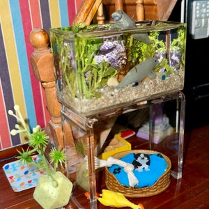 Miniature Goldfish Aquarium, Larger Size, Beige Gravel 1:12 Scale - Etsy - Miniature Goldfish Aquarium Ideas For Small Spaces
