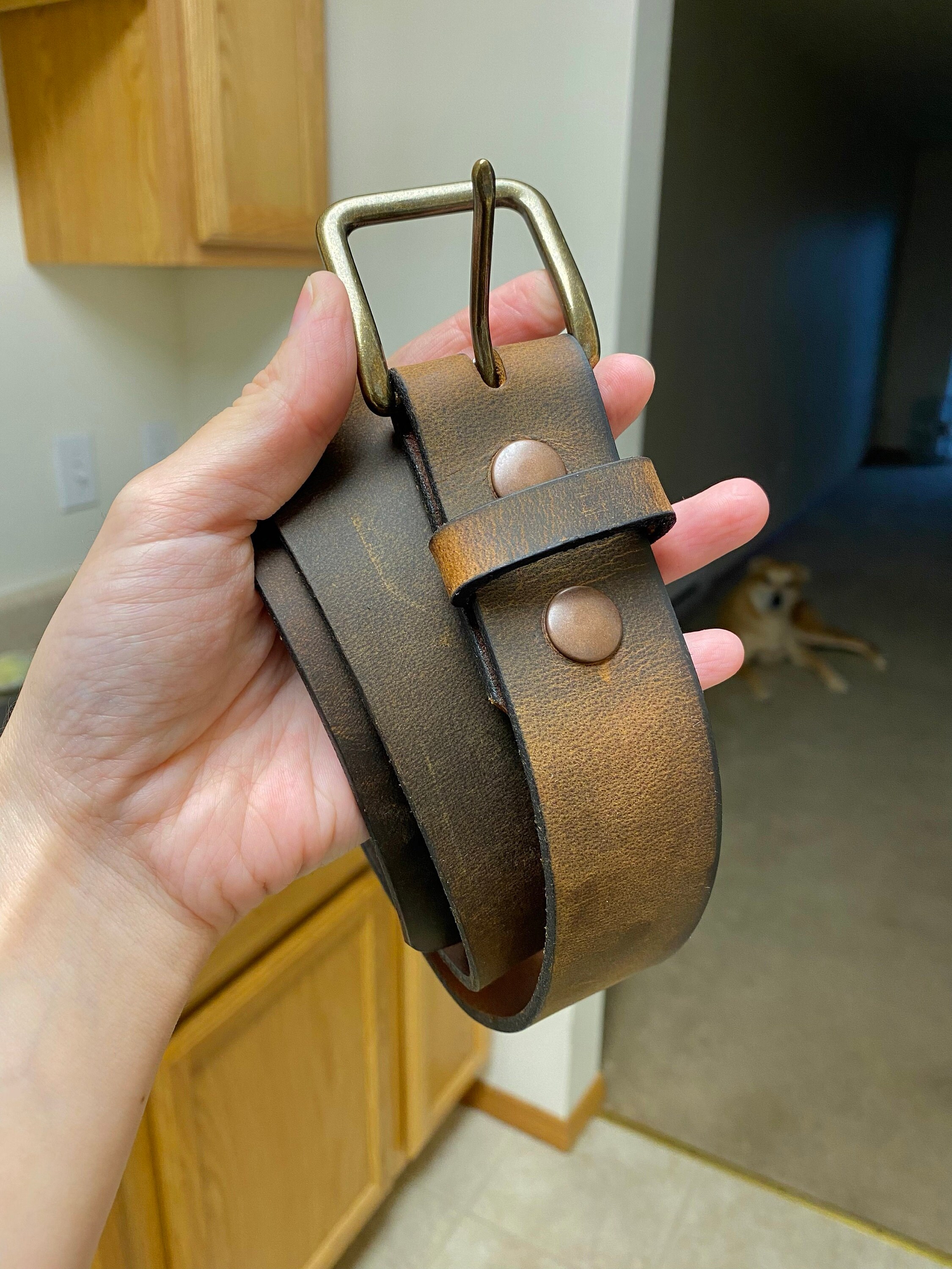 Leather Belt, Buffalo 1.5” Mens Dress Belt Amish Handmade Full Grain Made in USA