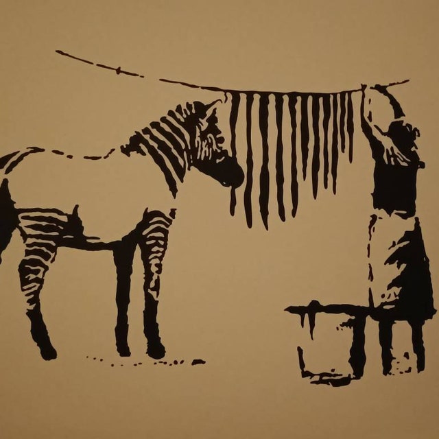 Banksy Decal Zebra Stripes Washing Laundry, Street Art Wall Decal
