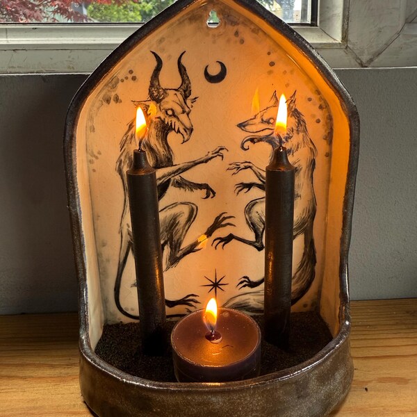 Witchery Ceramic Altar Shelf/candle Holder With Fox and Devil ...