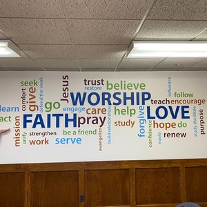 Word Collage Faith Worship Love, Youth Room, Church, Christian School ...