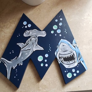 shark painted letters shark nursery letters shark baby etsy