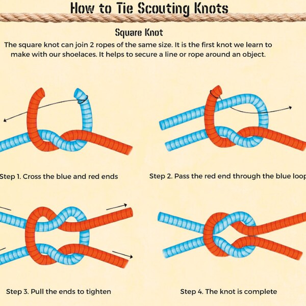 Camp Knot Bundle Flashcards Printable Scout Knot Video Tutorial Useful ...