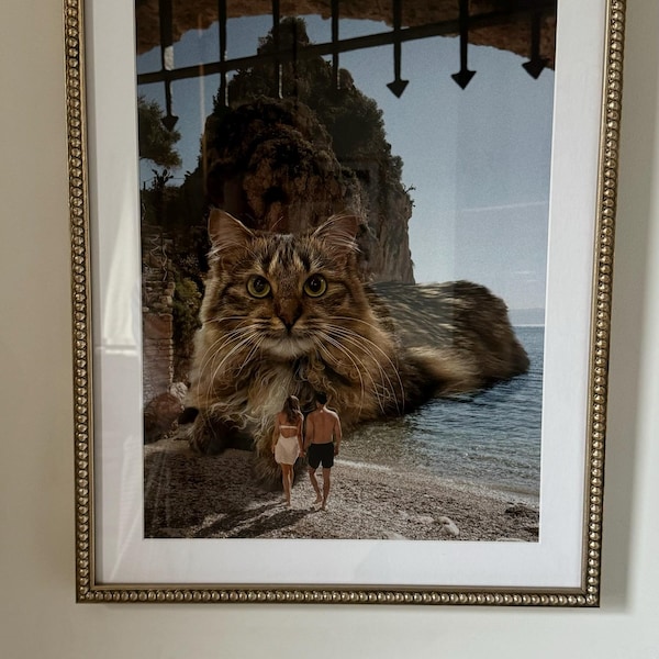 Giant Orange Cat Art Ginger Cat Wall Decor Modern Cat Wall Print Cat