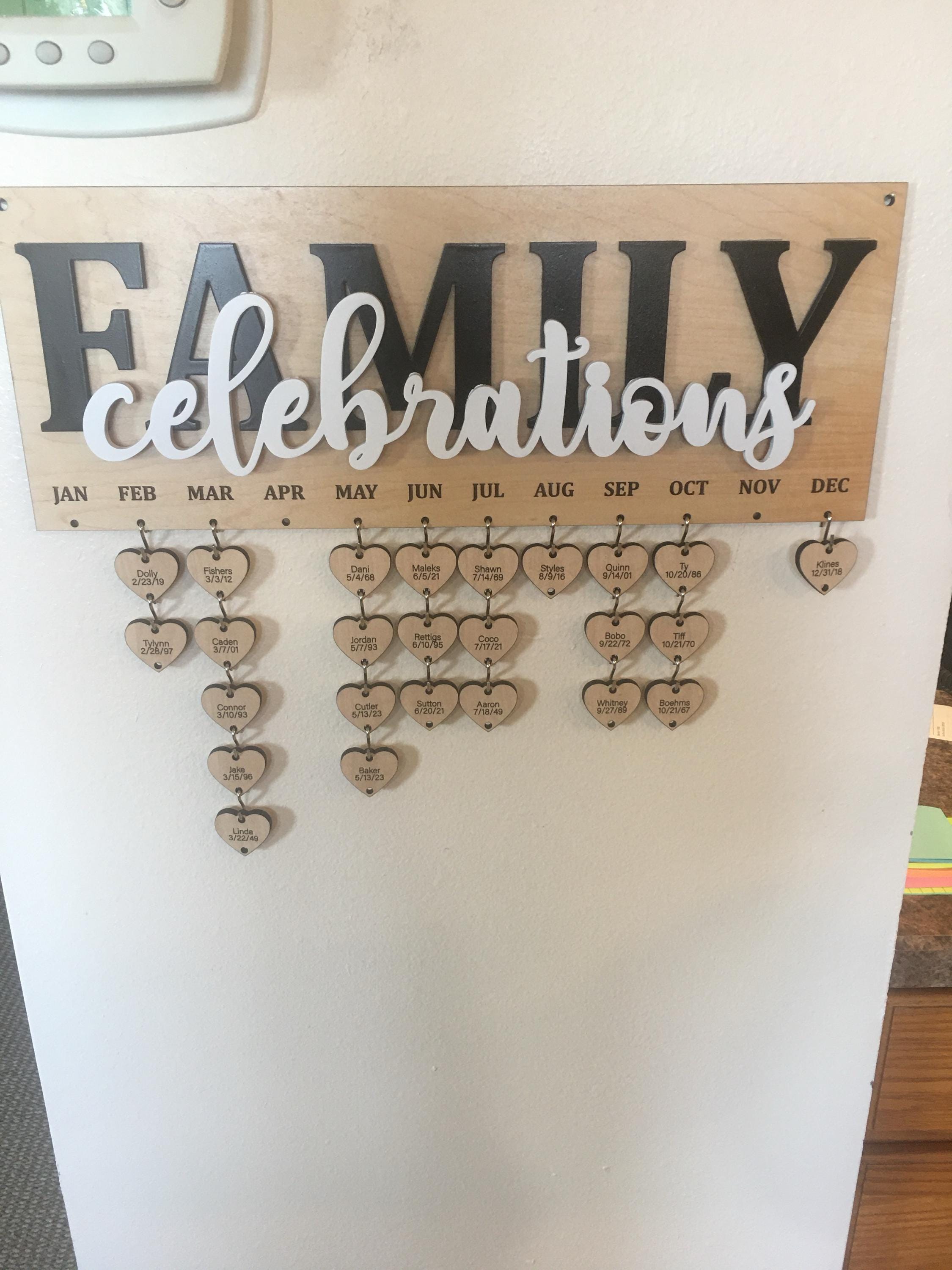 Family Celebrations Board For Birthdays and Anniversaries, Personalized and Engraved Wood Calendar Gift For Mom, Classroom Sign for Teacher