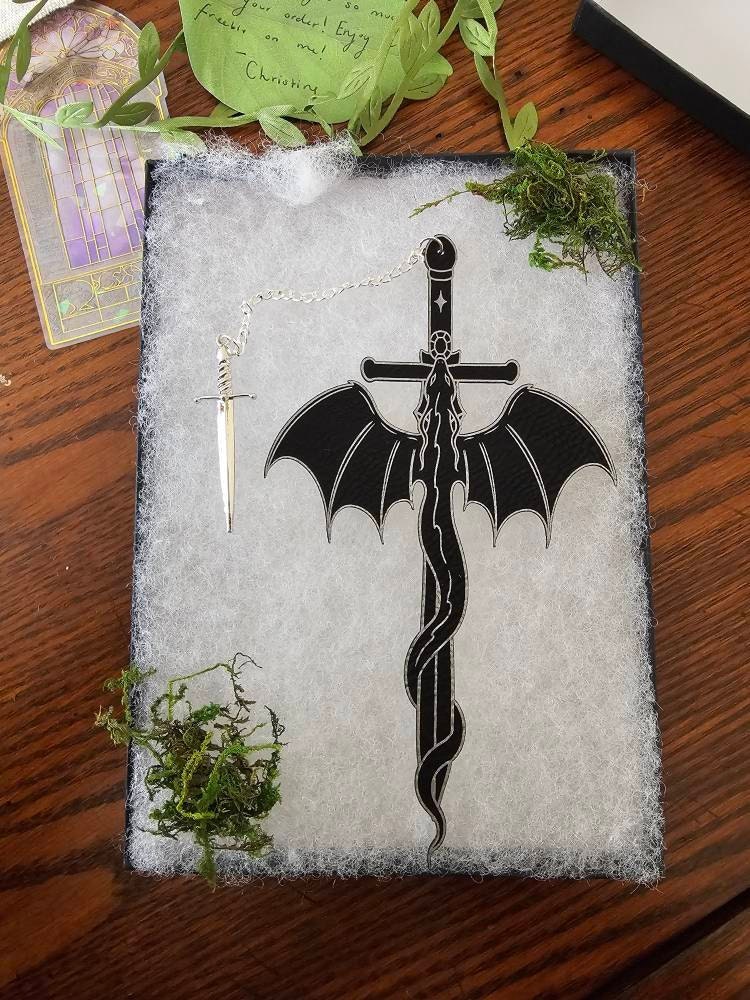 Dragon Sword Faux Leather Bookmark, Fantasy Bookmark, Elven-Inspired Bookmark, Gift for Readers, Elf Fairy Faerie Fae, Dragon Gift