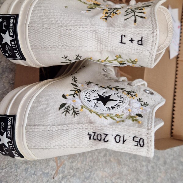 Custom Embroidered Wedding Converse, White Flowers Embroidered Sneakers ...