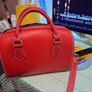 Handmade Red Leather Boston Bag: Women's Barrel Bag - Etsy