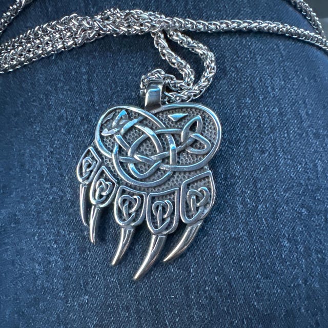 Viking Bear Paw Necklace, Berserker Pendant Celtic Knot
