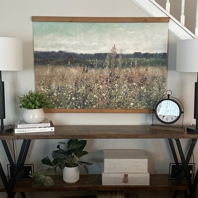 Extra Large Vintage Art Living Room Art Flowering Field Large Wall Art Canvas Wall Art Vintage ...