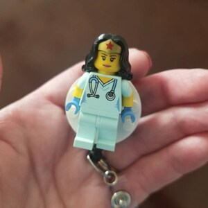 Wonder Woman™ Nurse Doctor Aqua Scrubs Badge Reel Made With LEGO® Minifigure™  Pediatric ID Badge Holder Superhero 