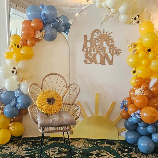 Here Comes the SON Wooden Baby Shower Backdrop Sign | Baby Shower Decor ...
