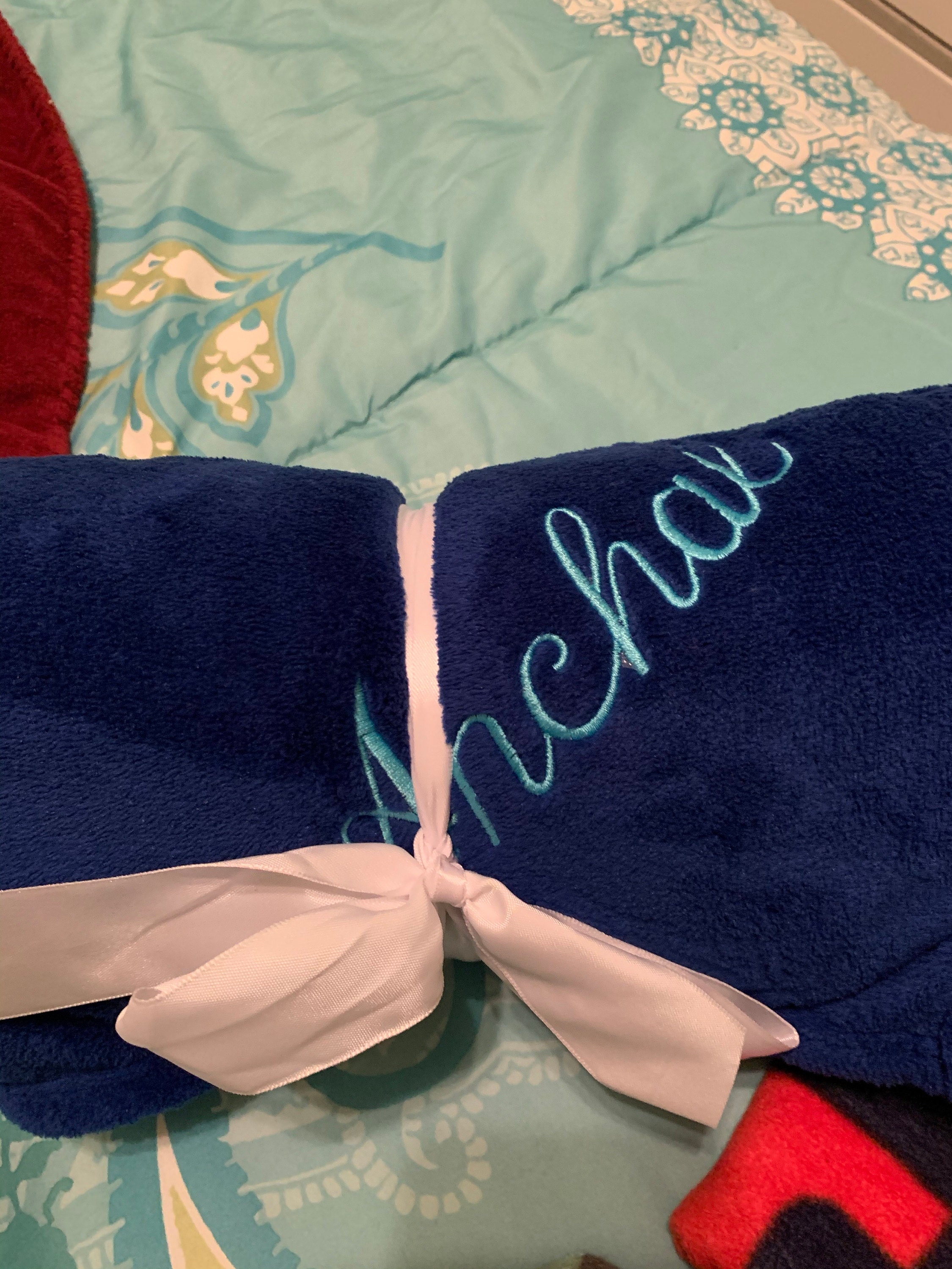 Monogrammed Plush Fleece Blanket Throw - Several Colors - Personalized Customized Gift Embroidered