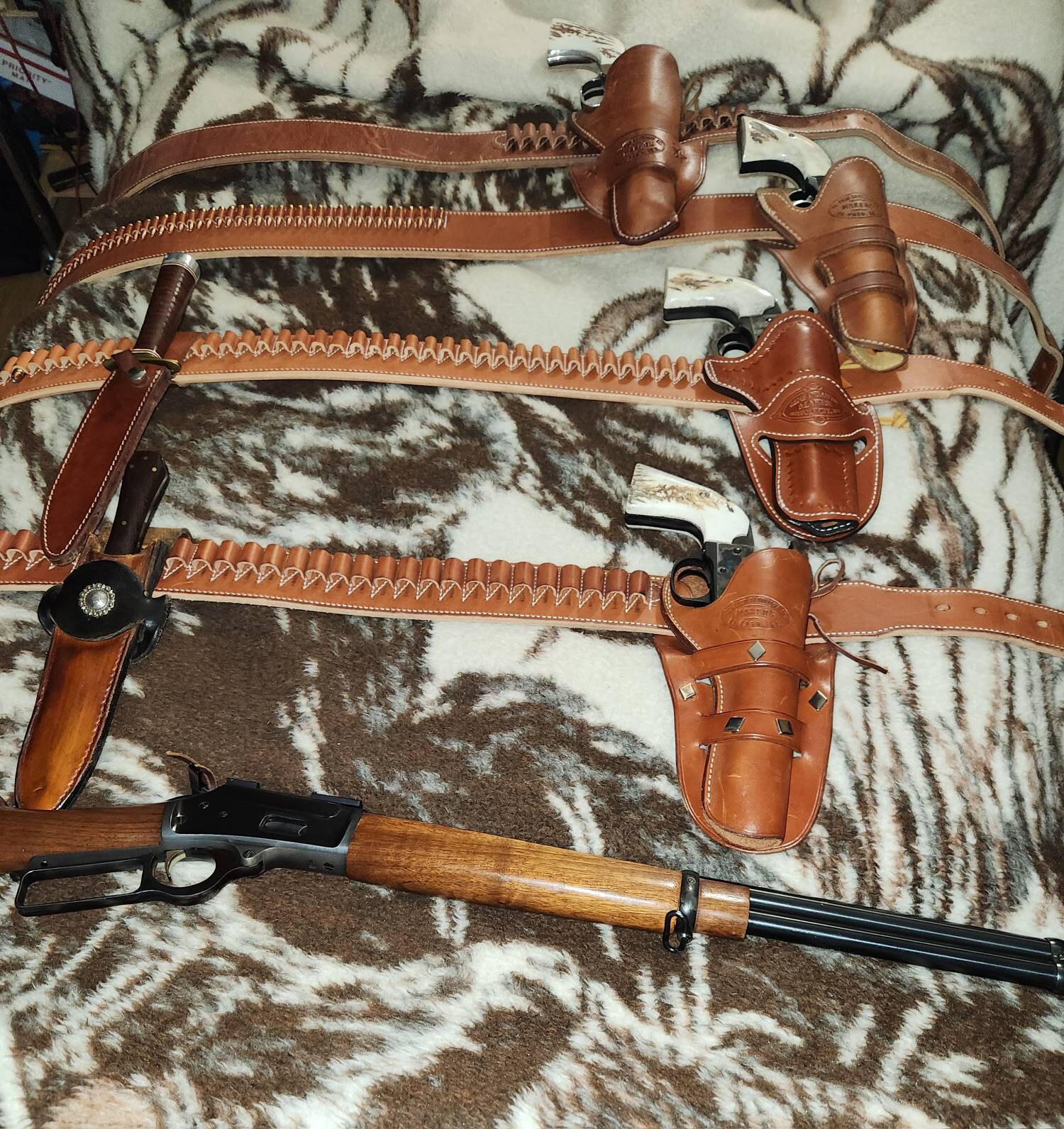 Cartridge Belt 2-1/4&quot; 2 PLY Our Finest Quality Leather Blk, Dk Brn, Russ, Nat Oil, Custom work for the Single Action Shooting Society. USA