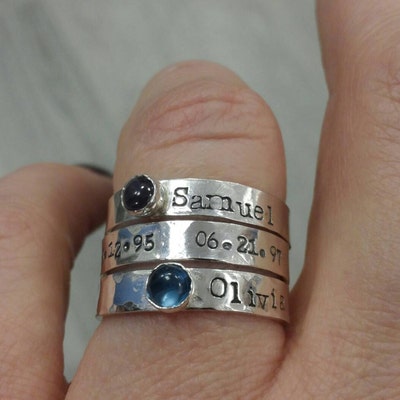 Personalized Birthstone Ring Sterling Silver Ring Birthday - Etsy