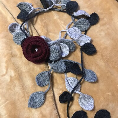 Elegant Dusty Pink Crochet Lariat, Crochet Flower Scarf, Dusty Pink Flowers Crochet Jewelry ...