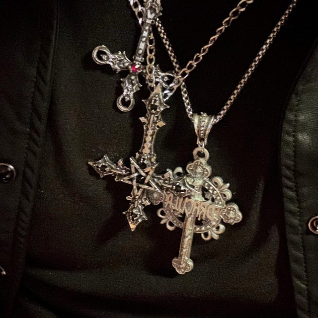 Inverted Gothic Cross Pendant With Inverted Pentagram and
