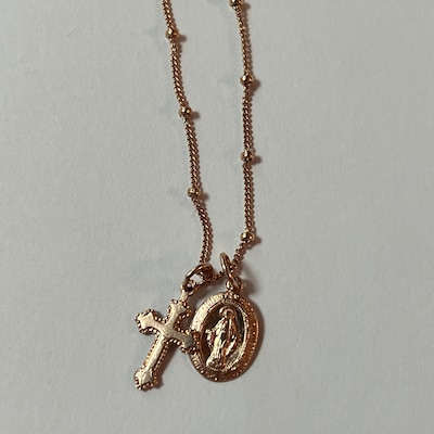 Dainty Virgin Mary Necklace With Cross, Miraculous Pendant, Catholic ...
