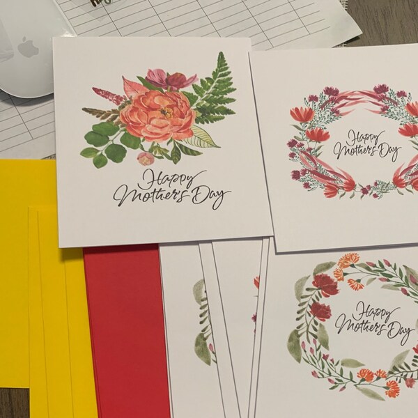 Mothers Day Card Set, Assorted Cards, Watercolor Flowers Mother’s Day ...