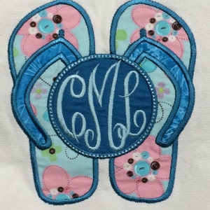 Flip Flops Monogram Machine Embroidery Applique Design 4 Sizes shown ...