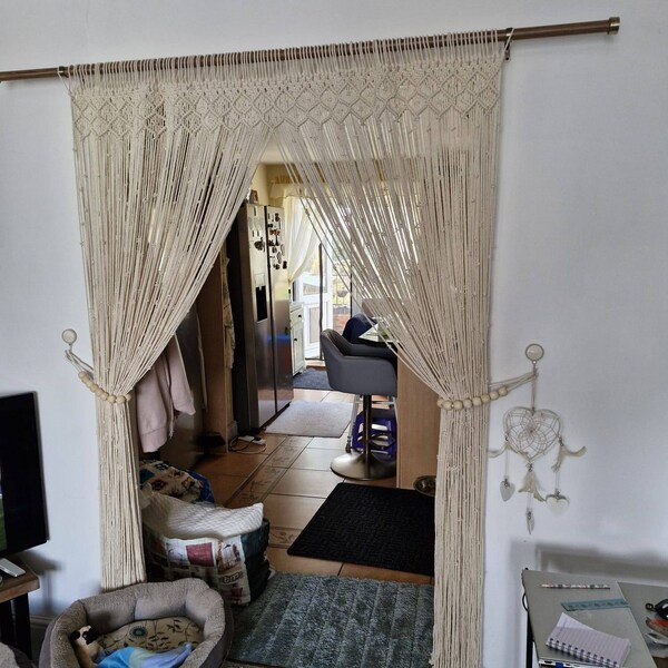 Boho Macrame Door Curtain - 79"L X 35"W Handmade Cotton Window Hanging, Room Divider, Wedding Backdrop, Bohemian Wall Decor - View #9